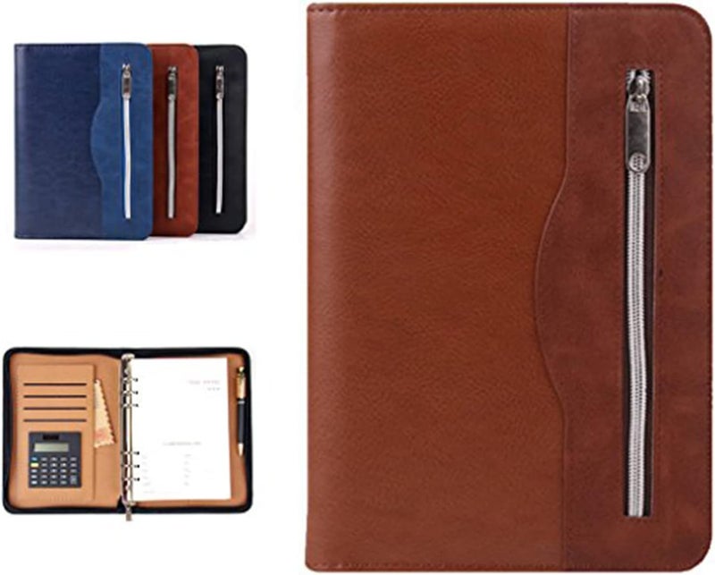 SAYEEC Leather Portfolio Notebook Binder with Calculator A5 6 Ring Refillable Budget Planner Binder Cover with Zipper Zippered Padfolio Organizer Business Journal Conference Folder Gifts for Men Women - Image 1